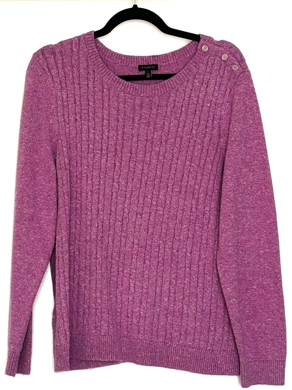 Talbots Cable Crewneck Sweater Donegal Heathered Magenta Size XL - Picture 2 of 5